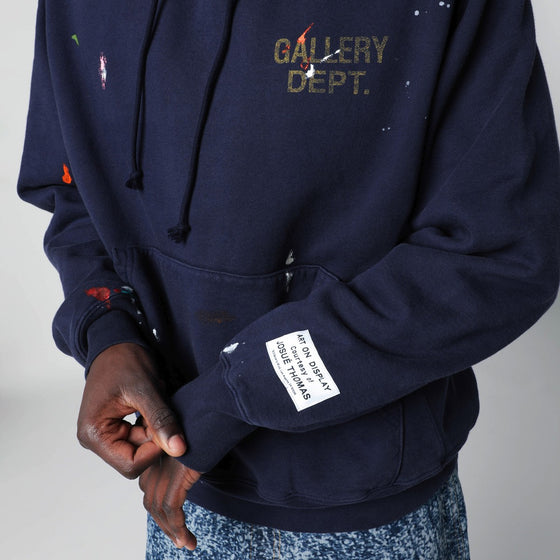 Gallery Dept. Vintage-effect navy blue GD Paint Logo hooded sweatshirt