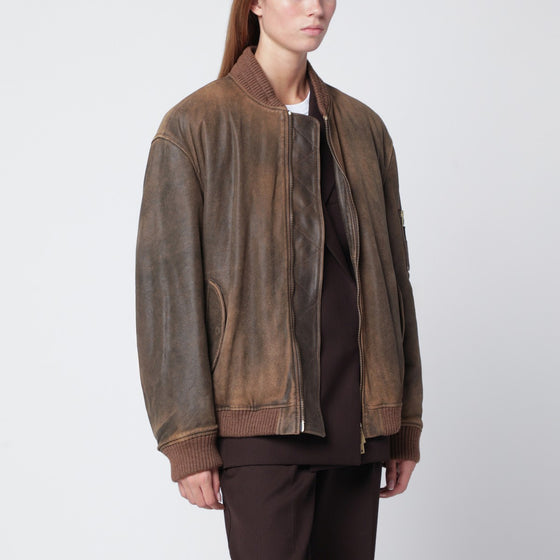 Golden Goose Vintage-effect brown bomber