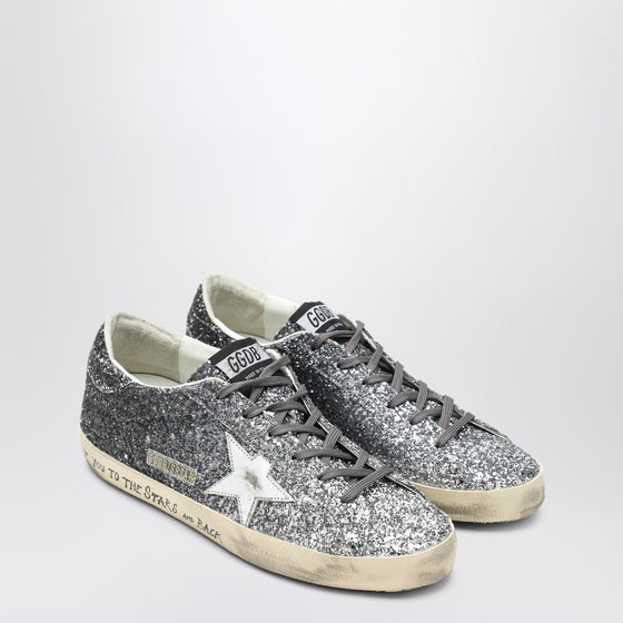 Golden Goose Silver/Black Glitter Super-Star Sneakers