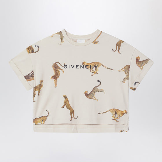 Givenchy Cream crop T-shirt with leopards