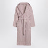 Tekla Bathrobe white/dark pink striped