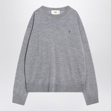  Ami Paris Gray Ami De Coeur sweater in wool and silk
