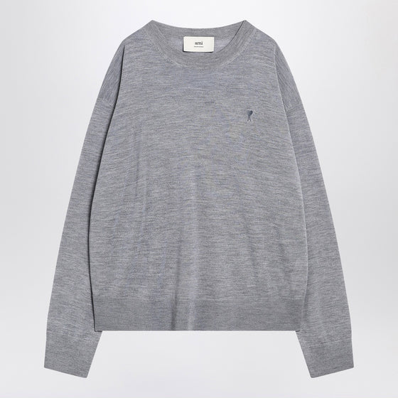 Ami Paris Gray Ami De Coeur sweater in wool and silk