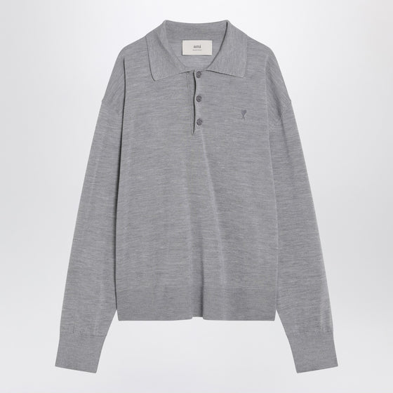 Ami Paris Grey wool and silk polo Ami De Coeur