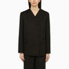 Loulou Studio Black double-breasted jacket in cotton and linen