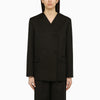 LouLou De Saison Black double-breasted jacket in cotton and linen