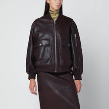 IVY OAK Burgundy leather bomber jacket with zip