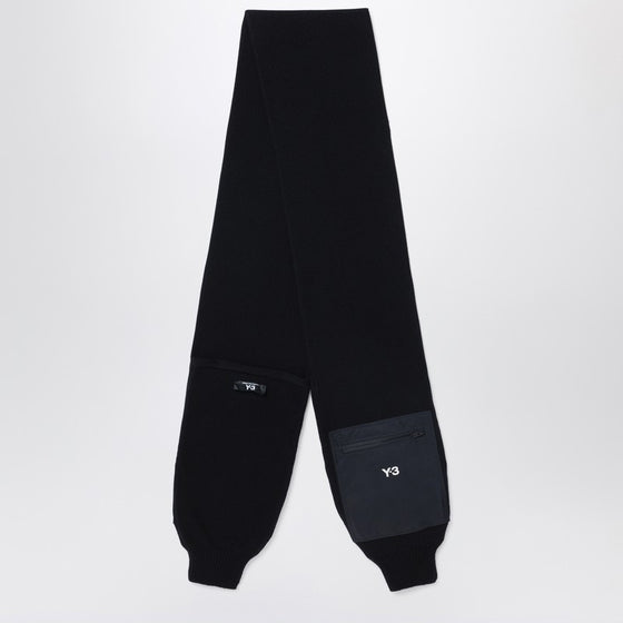 adidas Y-3 Black wool and nylon scarf with sleeves