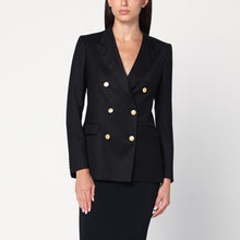  Tagliatore Black double-breasted jacket in wool and silk