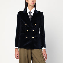  Tagliatore Blue velvet double-breasted jacket