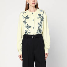  Jil Sander Light yellow cardigan with floral embroidery