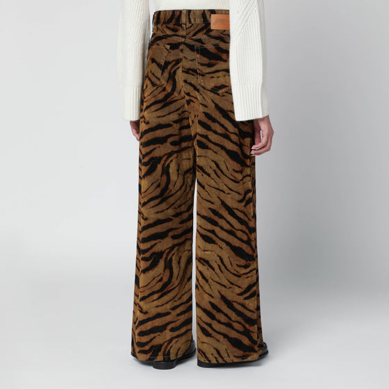 GANNI Khaki zebra-print baggy jeans