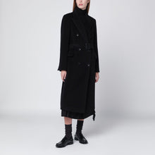  Tagliatore Black double-breasted coat with belt