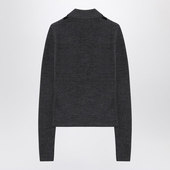 GANNI Grey polo with wool diamonds