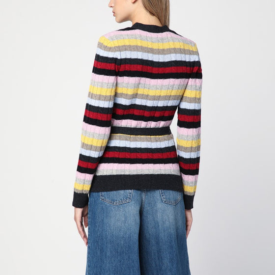 GANNI Multicoloured striped cardigan with belt