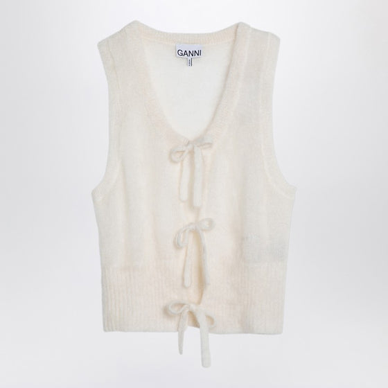 GANNI White mohair lace-up vest