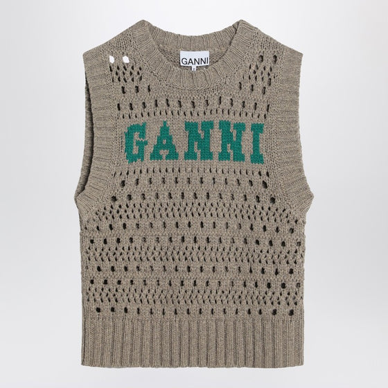 GANNI Perforated vest with logo inlay