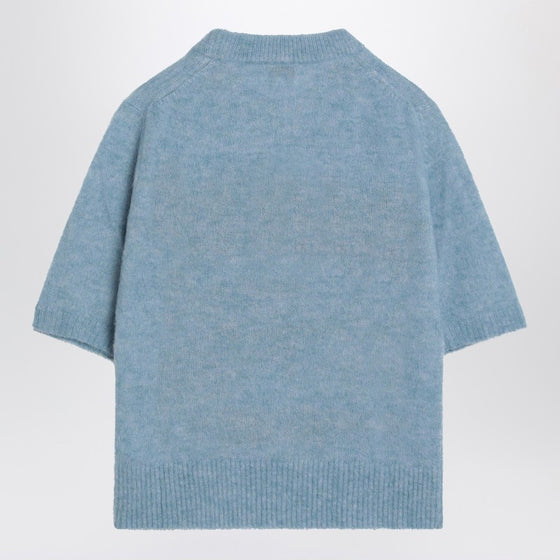 GANNI Light blue sweater with alpaca blend logo