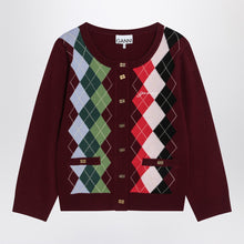  GANNI Burgundy checked cardigan in cashmere blend