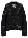 Ganni Black Crochet V-neck Sweater