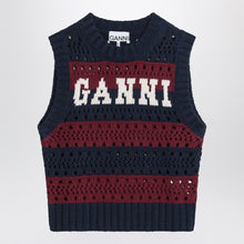  GANNI Striped openwork vest with logo inlay