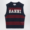 GANNI Striped openwork vest with logo inlay