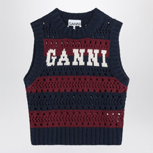  GANNI Striped openwork vest with logo inlay