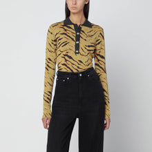  GANNI Khaki zebra-print polo