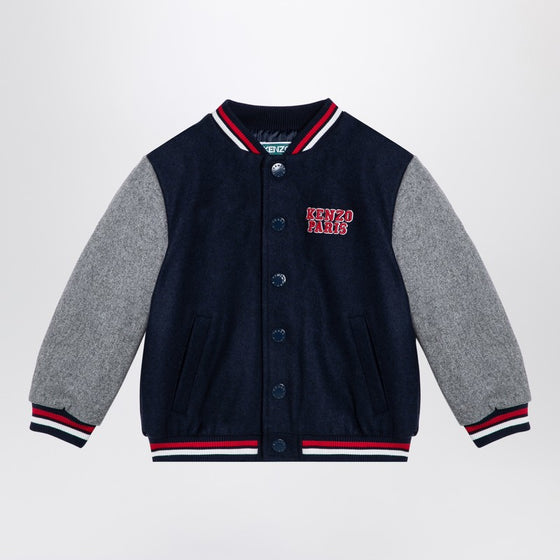 KENZO Navy blue/grey wool blend bomber jacket