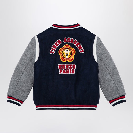 KENZO Navy blue/grey wool blend bomber jacket