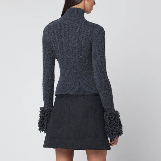 Patou Gray fringed sweater in wool and cashmere