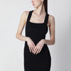 Patou Black dress with faille ruffle hem