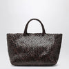 Manebí Bali tote bag in woven leather, dark brown