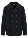 Stone Island Double-breasted Coat With Logo Badge