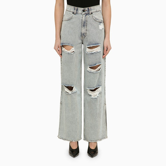 THE MANNEI Lathi blue wide denim jeans with wear