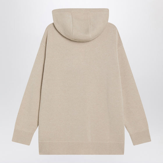 Max Mara Beige wool and cashmere knit hoodie