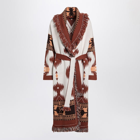 Alanui Long cardigan Icon Jacquard white/brown