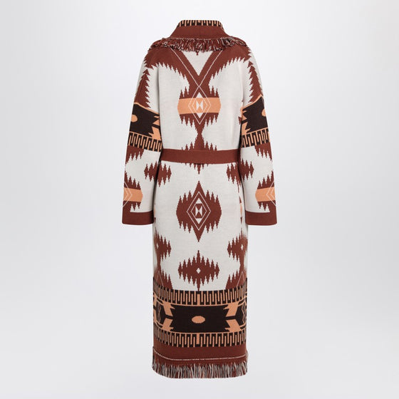 Alanui Long cardigan Icon Jacquard white/brown