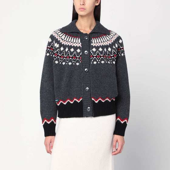 Alanui Grey Fair Isle patterned cardigan