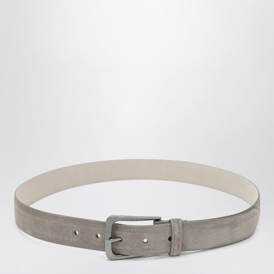 Brunello Cucinelli Greige suede leather belt