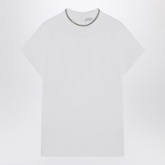 Brunello Cucinelli White crew-neck T-shirt with pendant