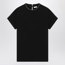  Brunello Cucinelli Black crew-neck T-shirt with pendant