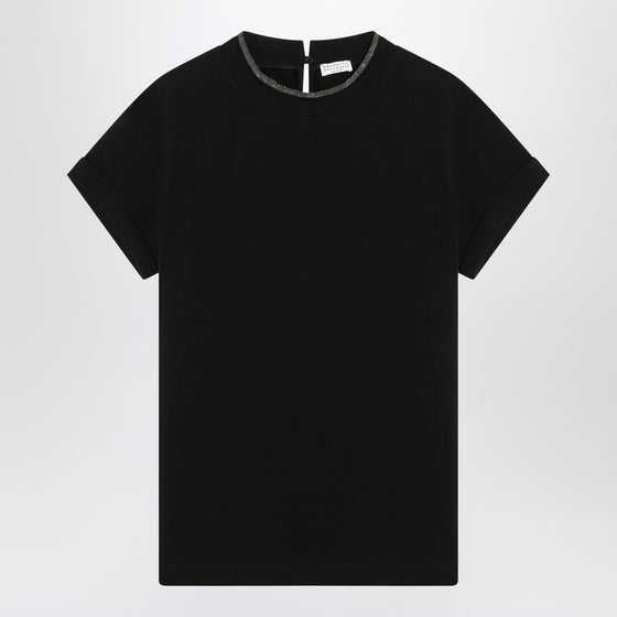 Brunello Cucinelli Black crew-neck T-shirt with pendant