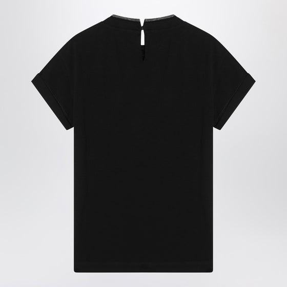 Brunello Cucinelli Black crew-neck T-shirt with pendant