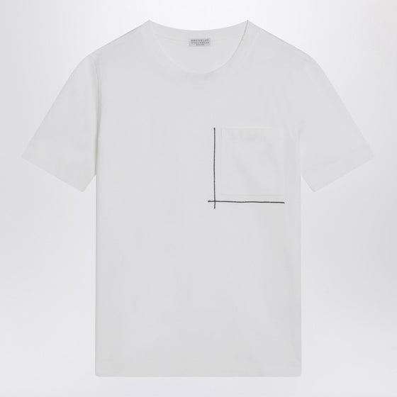 Brunello Cucinelli White cotton t-shirt with shiny pocket