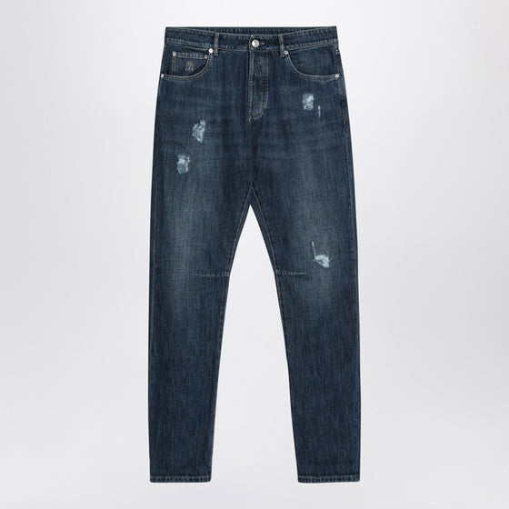 Brunello Cucinelli Washed blue jeans with rips