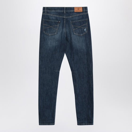 Brunello Cucinelli Washed blue jeans with rips