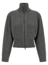 Brunello Cucinelli Ribbed Cardigan With Leather Detail