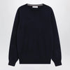Brunello Cucinelli Navy blue cashmere crewneck sweater with contrast trim