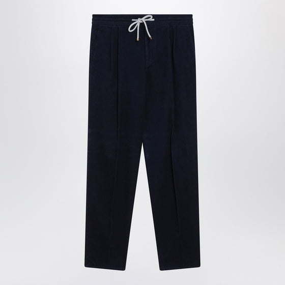 Brunello Cucinelli Navy blue corduroy drawstring pants